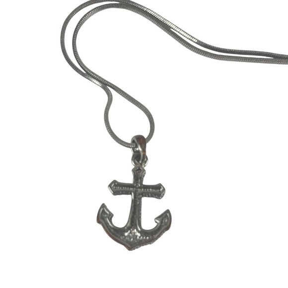 Anchor Pendant Necklace With Rhinestones On Silver-Tone Chain - Picture 4 of 7